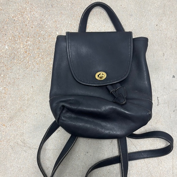 Coach Black Leather Backpack with Gold Accent - Picture 1 of 7